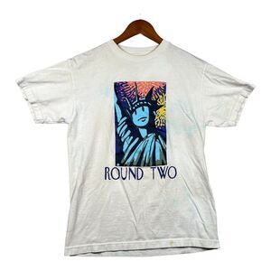 Round Two Vintage Statue of Liberty New York City Street Wear T Shirt White sz M
